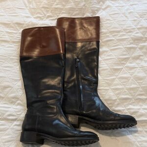 Tod’s Women’s Two-Tone Knee-High Leather Riding Boots - Black & Brown